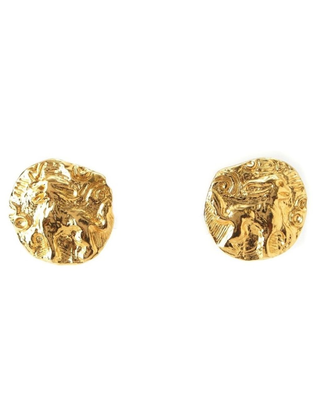 Saint Laurent Vintage Lion Medallion Animal Earrings Gold